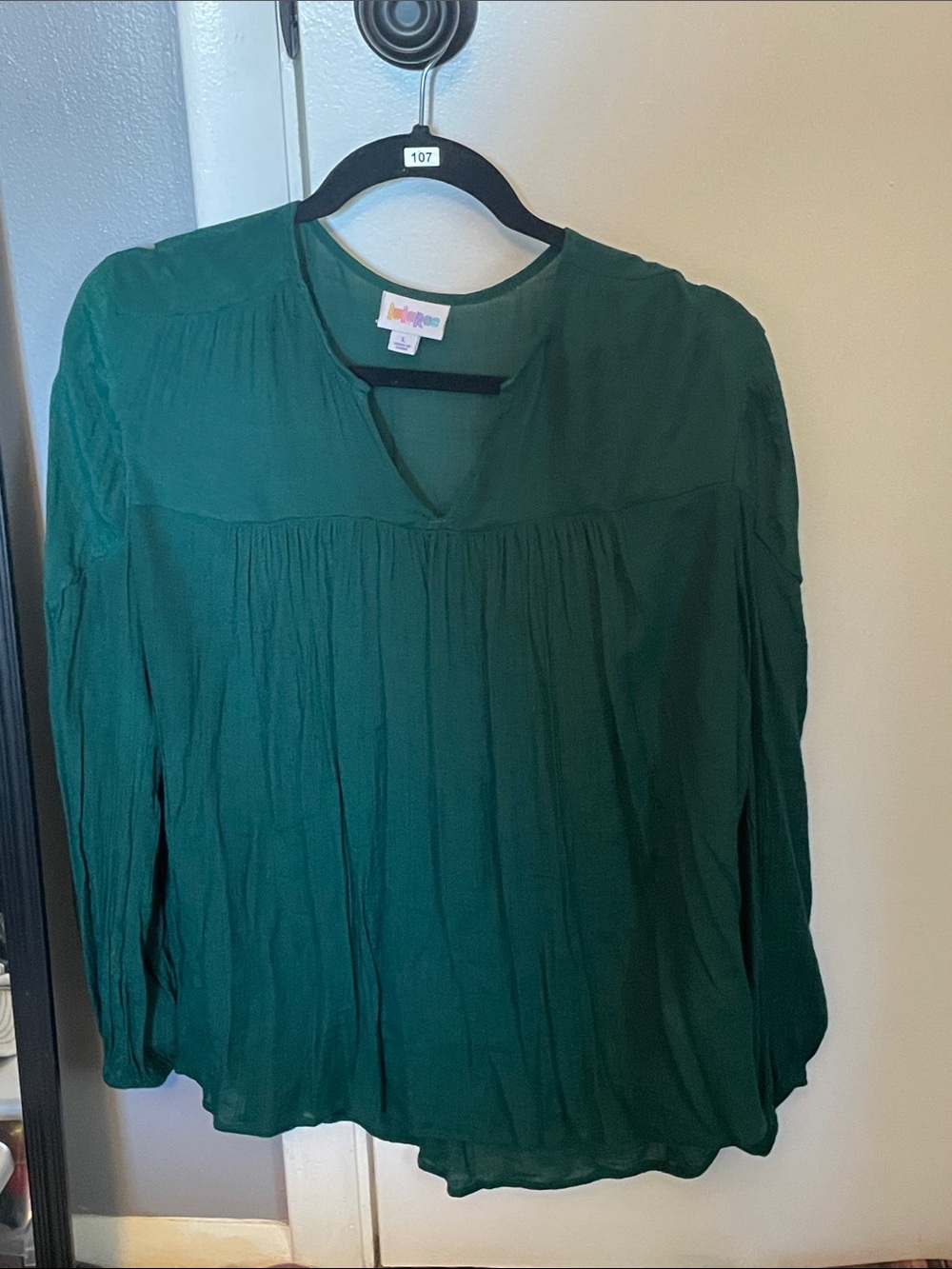 LuLaRoe Deep Emerald V-Neck Peasant Blouse